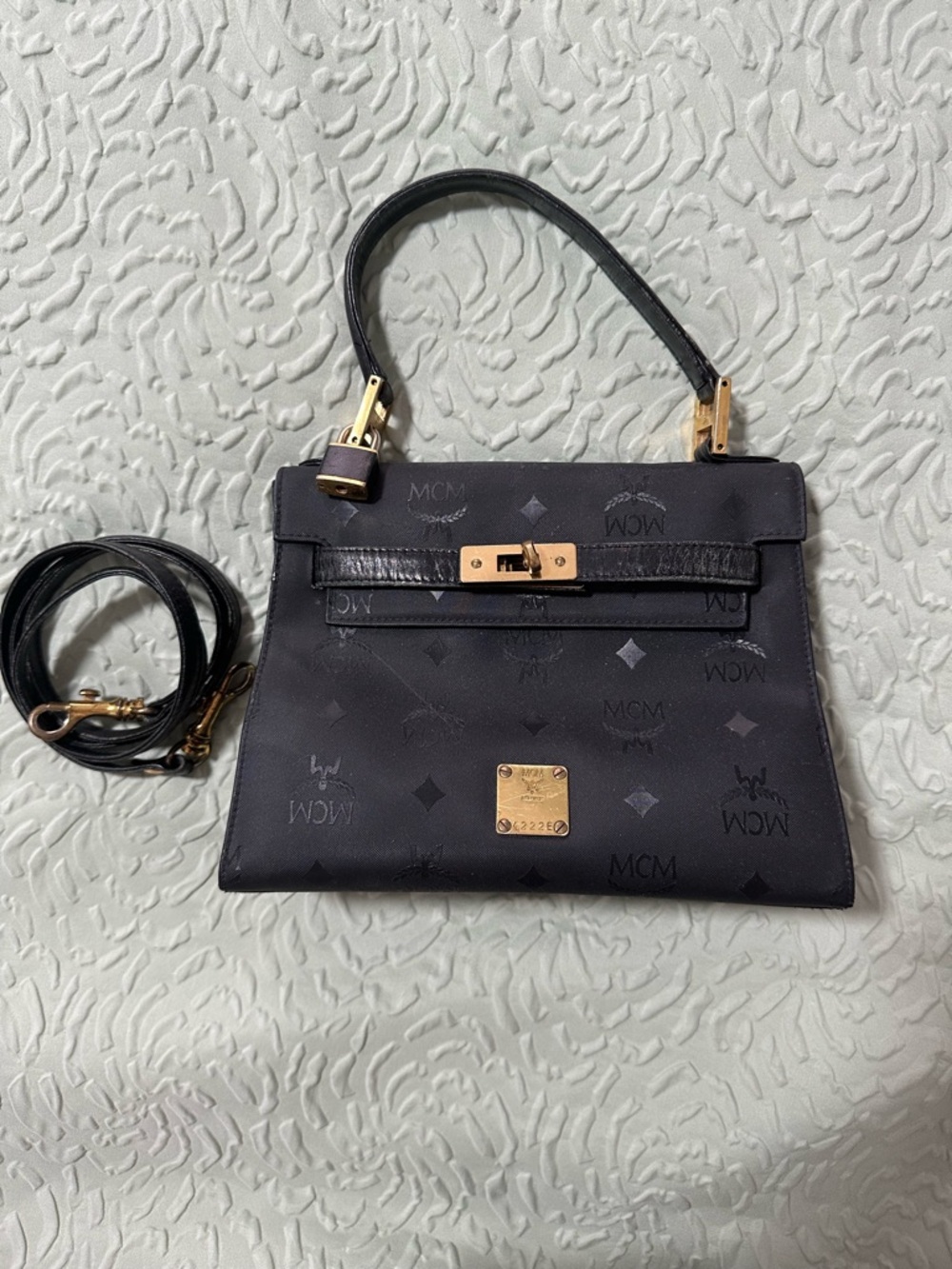 AUTHENTIC MCM Black Kelly  Top-Handle Logo Satchel with Detachable Strap
